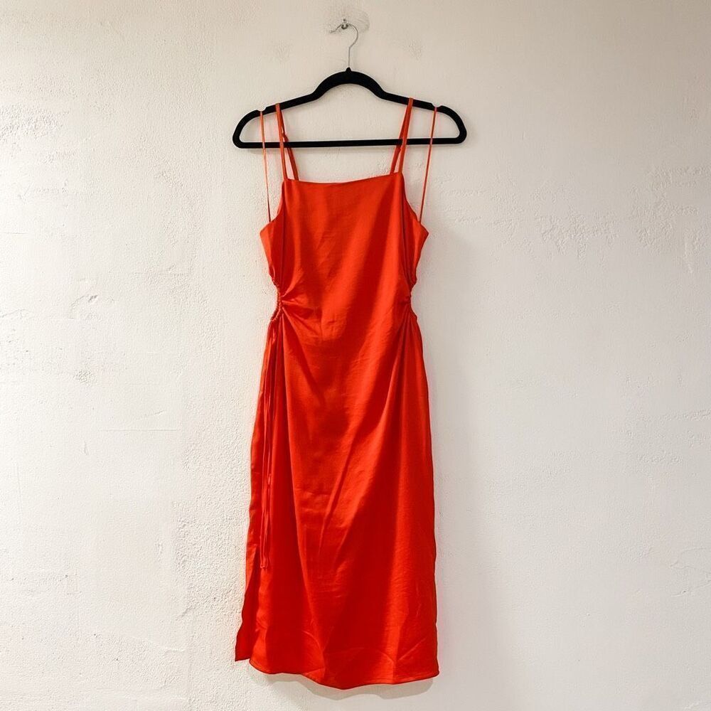 Christian Lacroix Square Neck Cutout Satin Dress in Orange Small